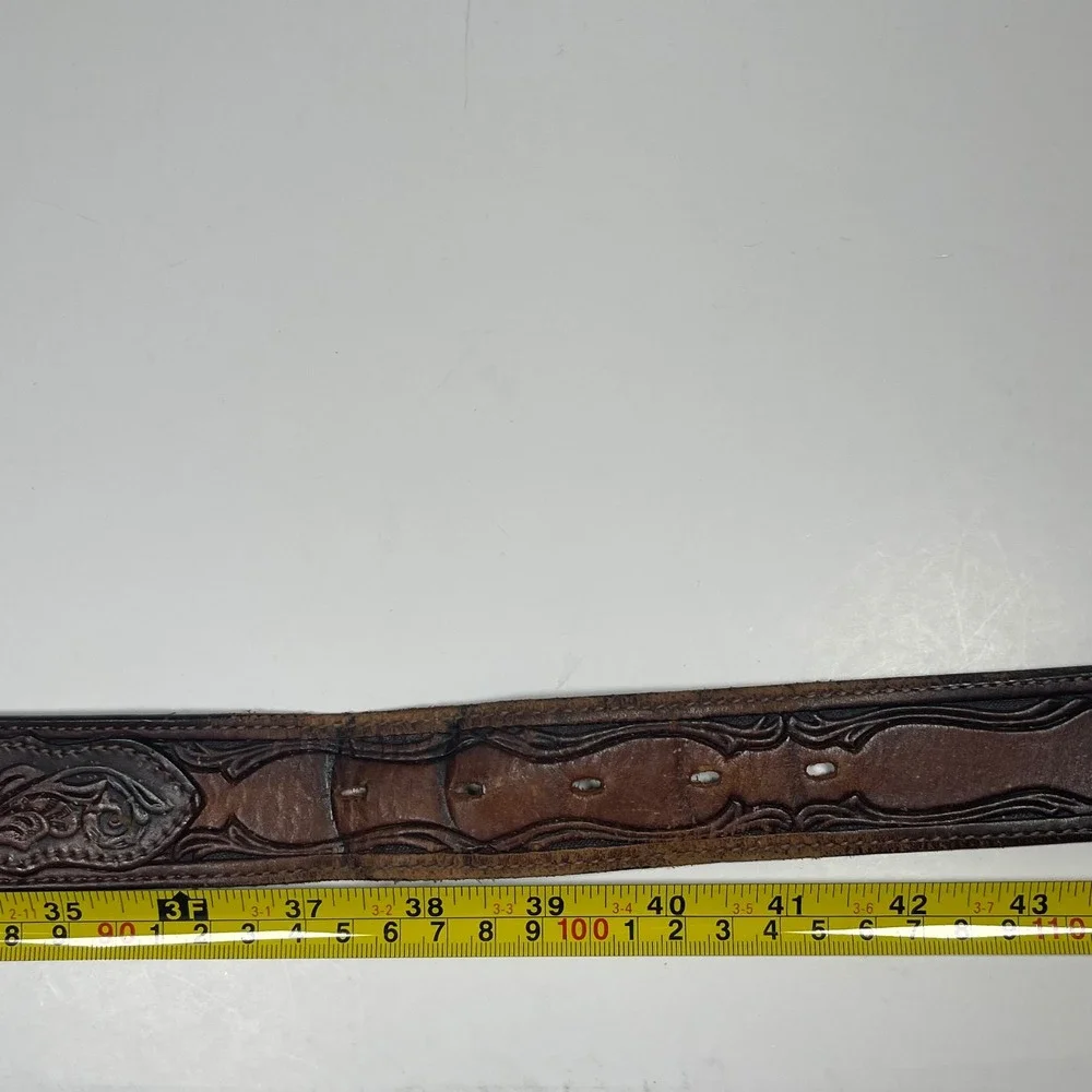Vintage Silver Canyon Tooled Leather Eagle Belt Mens 40 Brown Western Cowboy